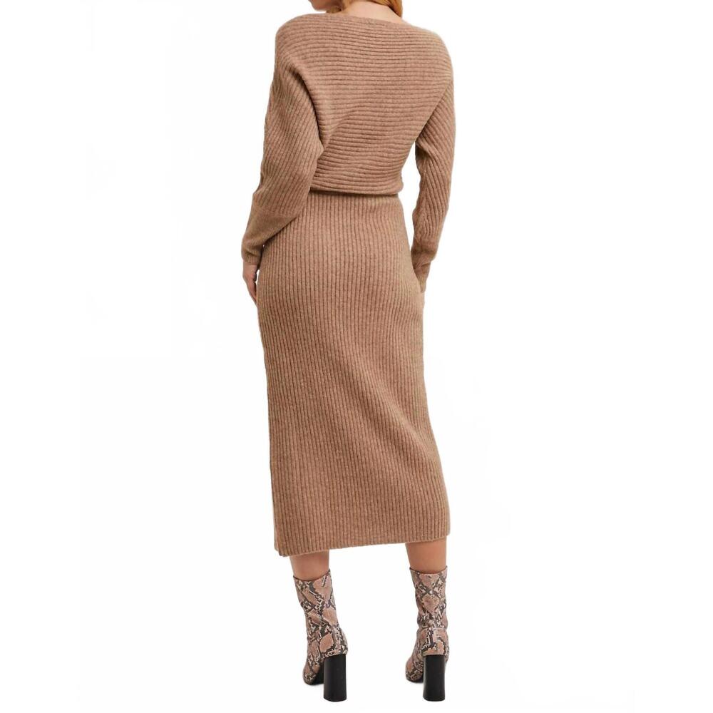 NEW BLUIVY one shoulder off side slit midi knit sweater dress in latte - Picture 8 of 8